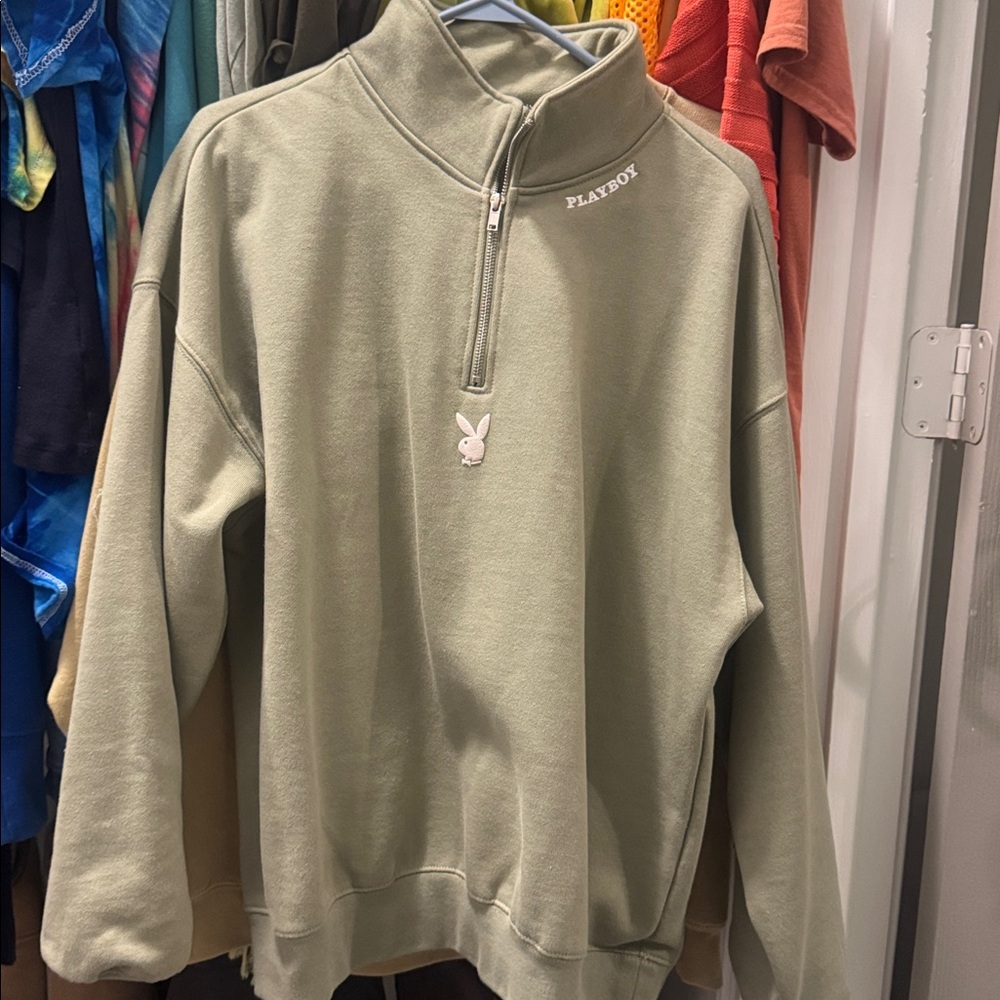 PLAYBOY Sage Green Quarter-Zip Pullover